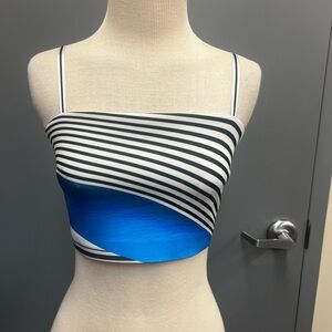Clover Canyon Size S White Blue Black Striped Crop Top Spaghetti Strap Boutique